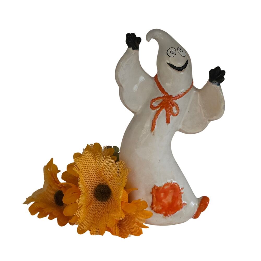 Vintage Ceramic Ghost Figurine Hand Painted Halloween Decor
